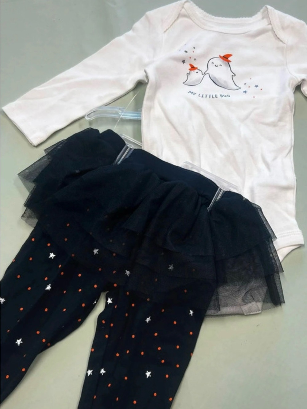 Carter's White Ghost Bodysuit with Black Tutu Leggings